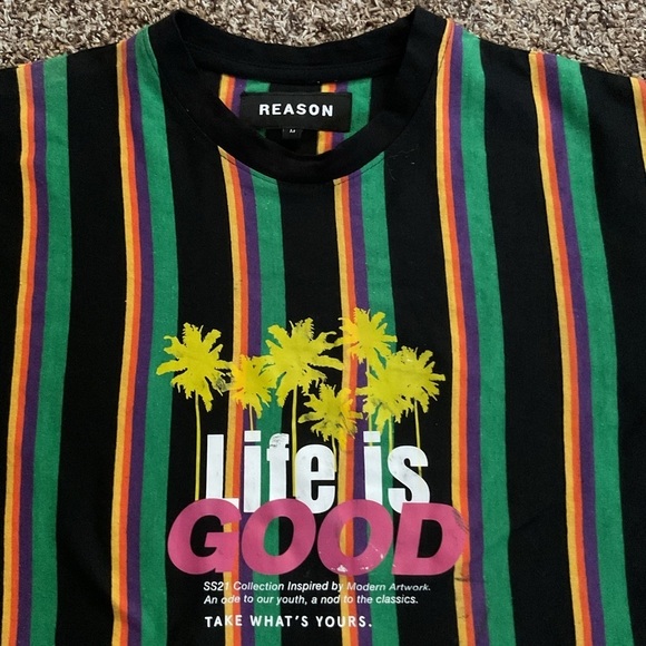 Reason Men's Multicolor Striped 'Life Is Good' T-Shirt – Size M - Picture 5 of 9